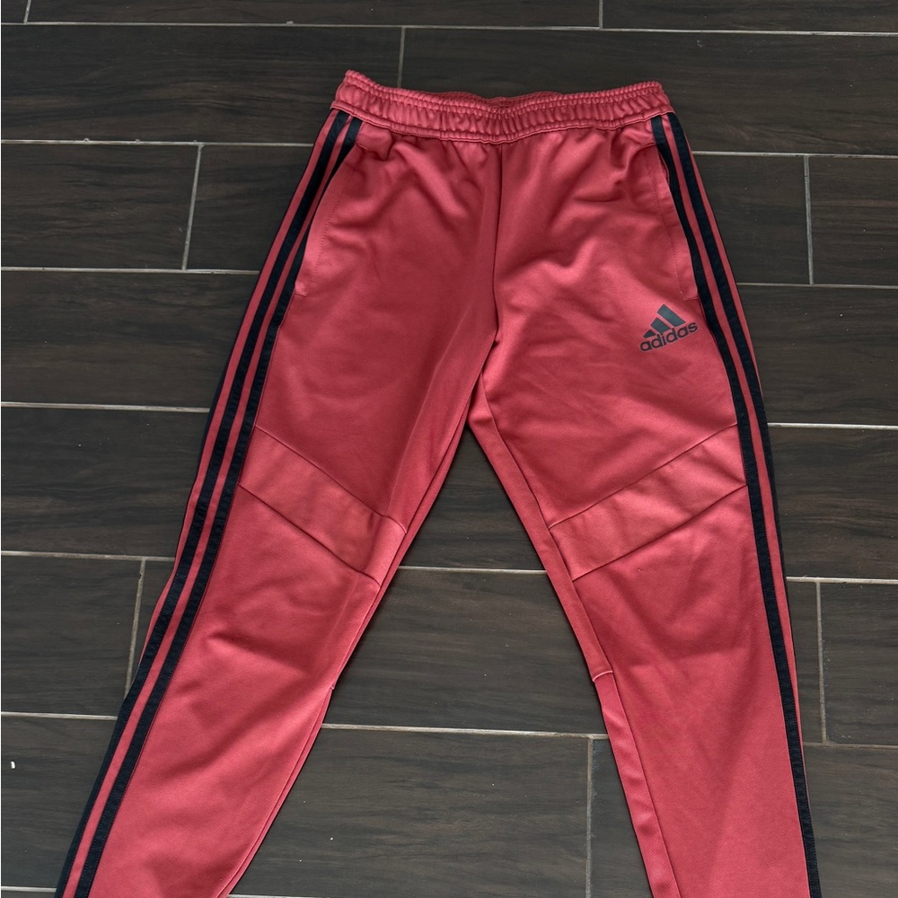 Adidas Kids Red Joggers with Black Stripes